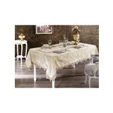 Finezza 160x220 cm Pera Lüx Dantelli Kadife Kumaş Bej Dikdörtgen Masa Örtüsü