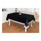 Finezza 160x220 cm Pera Lüx Dantelli Kadife Kumaş Siyah Masa Örtüsü
