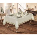 Finezza 160x230 cm 17 Parça 8 Kişilik Cennet Dantelli Keten Bej Sofra Takımı