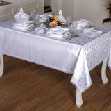 Finezza 160x230 cm 17 Parça 8 Kişilik Duygu Jakar Kumaş Beyaz Sofra Takımı