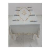 Finezza 160x230 cm 17 Parça 8 Kişilik Perla Güpürlü Keten Gri Sofra Takımı