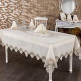 Finezza 160x230 cm 17 Parça Verda Güpürlü Keten Krem 8 Kişilik Sofra Takımı