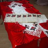 Finezza 160x230 cm 34 Parça 8 Kişilik Afife Kadife Krem Kırmızı Sofra Takımı