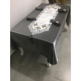 Finezza 160x230 cm 34 Parça 8 Kişilik Afife Kadife Monoray Kumaş Gümüş Füme Dikdörtgen Sofra Takımı