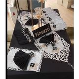 Finezza 160x230 cm 34 Parça 8 Kişilik Afife Kadife Monoray Kumaş Gümüş Siyah Dikdörtgen Sofra Takımı