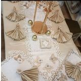 Finezza 160x230 cm 34 Parça 8 Kişilik Afife Kadife Monoray Kumaş Krem Bej Dikdörtgen Sofra Takımı