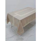Finezza 160x230 cm Antik Lüx Jakar Bordürlü Keten Kumaş Bej Dikdörtgen Masa Örtüsü