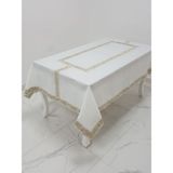 Finezza 160x230 cm Antik Lüx Jakar Bordürlü Keten Kumaş Krem Dikdörtgen Masa Örtüsü