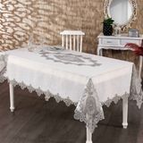 Finezza 160x230 cm Asya Lüx Dantelli Simli Keten Kumaş Krem Dikdörtgen Masa Örtüsü