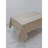 Finezza 160x230 cm Gonca Lüx Jakar Bordürlü Keten Kumaş Bej Dikdörtgen Masa Örtüsü