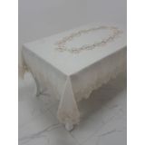 Finezza 160x230 cm Nihal Lüx Dantelli Simli Keten Kumaş Bej Masa Örtüsü