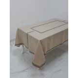 Finezza 160x230 cm Oslo Lüx Jakar Bordürlü Keten Kumaş Bej Dikdörtgen Masa Örtüsü