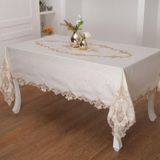 Finezza 160x230 cm Perla Lüx Dantelli Simli Keten Kumaş Bej Dikdörtgen Masa Örtüsü