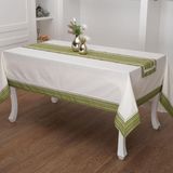 Finezza 170x230 cm 2 Parça Julyet Pamuk Krem Yeşil Masa Örtüsü ve Runner