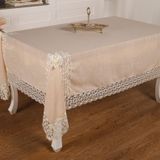 Finezza 170x230 cm Fedora Lüx Dantelli Taş Keten Kumaş Koyu Krem Dikdörtgen Masa Örtüsü