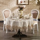 Finezza 180 cm 17 Parça 8 Kişilik Yuvarlak Royal Dantelli Keten Bej Sofra Takımı