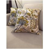 Finezza 45x45 cm 2'li Gardens Çiçek Baskılı Pamuklu Kumaş Krem Yeşil Kırlent
