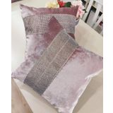 Finezza 45x45 cm Hale Şerit Taşlı Kadife Kumaş Pudra 2'li Kırlent