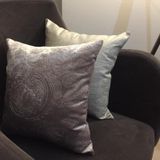 Finezza 45x45 cm Linen Pamuk Keten Baskılı Krem Gümüş Antik Emboss Baskılı Kadife Vizon 2'li Kırlent