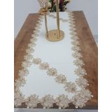 Finezza 48x145 cm Jadelin Gold Güpürlü Keten Kumaş Krem Runner