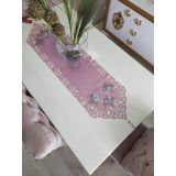 Finezza 718 40x140 cm Pudra Gri Mina Kadife Lazer Kesim Çiçek Süslemeli Runner