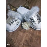 Finezza Bride Pamuk Kuş Tüylü & Varaklı Beyaz Havlu Terlik 38-40 numara - 516