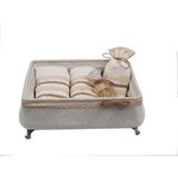 Finezza Marin Kadife Dantelli Dekoratif Havlu&Kese&Esans Şisesi&Sandıklı Set 5 Parça Krem/Bej - 848 - 30 x 20 cm - Krem - Pembe