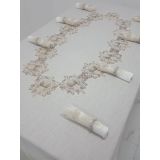 Finezza Nihal Güpürlü Keten Bej Sofra Takımı 8 kişilik 160x230 cm 17 Prç. - 1153