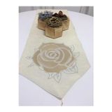 Finezza Runnervelvet Kristal Taşlı ve Gül Baskılı Kadife Kumaş Krem Bej Runner 40X160 Cm 392