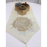 Finezza Runnervelvet Taşlı ve Gül Baskılı Kadife Kreme Bej Runner 40x160cm - 392