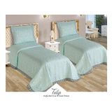 Finezza Tulip Polyester Pamuk Şönil Mint Yatak örtüsü Tek Kişilik 2 Parça - 631