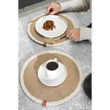 Fing Ev 2 Adet 32CM Yuvarlak Hasır Jüt Amerikan Servis Hasır Jüt Örgü Supla Sunum Takımı - Beyaz - 32 x 32 cm