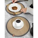 Fing Ev 2 Adet 32CM Yuvarlak Hasır Jüt Amerikan Servis Hasır Jüt Örgü Supla Sunum Takımı - Siyah - 32 x 32 cm