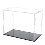 FINGERINSPIRE Siyah Stand ve Lastik Bantlı Akrilik Kutu, Koleksiyon için 8x6 İnç Küp Şeffaf Akrilik Vitrinler, Oyuncaklar ve Koleksiyonlar için Kendinden Montajlı Toz Geçirmez Tezgah Kutusu