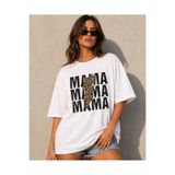 fingerjewerly Kadın Anne Mama Leopar Desenli Yıldırım Baskılı Oversize Tişört Unisex %80 Pamuk Boxy Fit Streetwear T-Shirt Kalın Dokulu