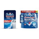 Finish Bulaşık Makinesi Tuzu (1 x 1500 g) ve Finish Quantum Infinity Shine 83 Kapsül Bulaşık Makinesi Deterjanı Tableti (1 x 83 Kapsül)