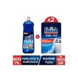 Finish Bulaşık Makinesi Tuzu, 2 x 1500 gr, Kireç Kalıntılarına Karşı Koruyucu + Parlatıcı & Kurutucu 800 ml