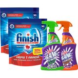 Finish Hepsi 1 Arada Bulaşık Makinesi (90x2) 180 Tablet + Cillit Bang Kireç Sökücü ve Yağ Çözücü Sprey Set