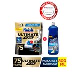 Finish Ultimate Plus Bulaşık Makinesi Deterjanı, 75 Tablet, Parlatıcı & Kurutucu 800 ml, Borcam Hediyeli