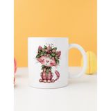 Finka Dekor Yılbaşı Kedili Baskılı-Hediyelik Seramik Kupa Bardak Model 35 - 001 - Beyaz - 300 ml