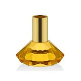 Finnes Sarı Gold Kristal Cam Mumluk, Tek Gözlü, 8x8x7,5 cm, Dekoratif Ev Aksesuarı