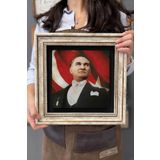 FİNS STONE DECOR Çerçeveli Tablo Taş Duvar Dekoru 30 X 30 Cm Atatürk Ve Türk Bayrağı CDD3030-908