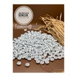 Fiolimore 10x6 mm Yassı Boncuk (25 Gram-85 Adet 1.Kalite Plastik Beyaz Üzeri Siyah Gülen Yüz Takı Boncuğu