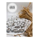 Fiolimore 14 mm Beyaz Ahşap Boncuk (50 Gr 47 Adet)Geniş Delik Çapı 6 mm Makrome Çanta Bileklik Takı