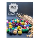 Fiolimore 20 mm Karışık Renk Ahşap Boncuk (50 Gram 22 Adet) Delik Çapı 9 mm Yuvarlak Geniş Delik Renkli Tahta