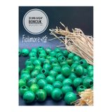 Fiolimore 20 mm Yeşil Ahşap Boncuk (50 Gr 23 Adet)Geniş Delik Çapı 7 mm Makrome Çanta Bileklik Takı Renkli