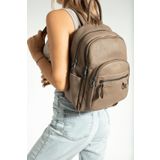 FiONA BAG Çok Bölmeli Büyük Kadin Sırt Çantası Vizon.