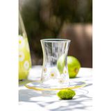 Fiona Premium Çay Seti Koleksiyonu - Şeffaf/sarı Rim Kristal Cam - 12 Parça 170CC Bardak ve Tabak - Özel Tasarım - Çay Servisi - 00-Siyah - Beyaz