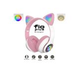 FİOPLUS Kablosuz Bluetooth 5.0 Led Işıklı Kedili Kulaklık Hediye ios Android Uyumlu 8d Stereo Hd Ses
