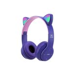 FİOPLUS Kedi Kulağı Bluetooth Kablosuz Kulaklık Rengarenk Işıklı Rgb Çocuk Oyun Kulaklığı